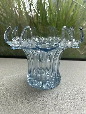 Buy Sowerby 'Lily' Medium Blue Glass Vase With Flower Frog, Ribbed, 1930's Art Deco • 12.50£