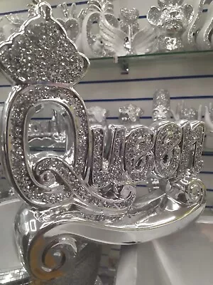 Buy Crushed Diamond Crystal Silver Queen Crown Ornament Shelf Sitter Bling New Home • 19.99£