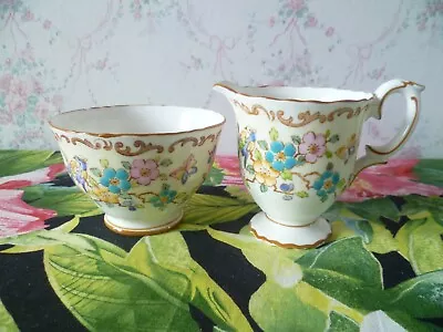 Buy Crown Staffordshire China Milk / Cream Jug & Sugar Bowl Butterflies Birds • 7£