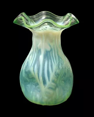 Buy Rare Antique John Walsh Walsh Opaline Brocade Green Vaseline Glass Vase C1890 • 185£