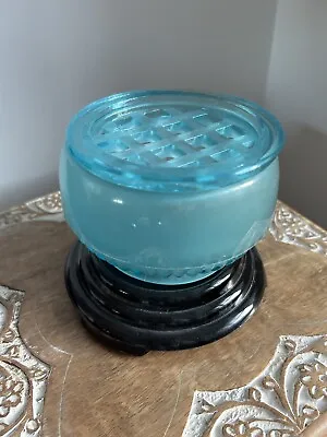 Buy 1920 Vintage Blue Davidson Glass Rose Bowl /Vase And Stand • 64£