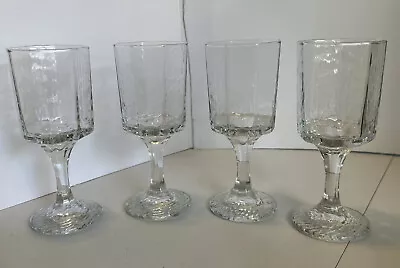 Buy 4 Libbey Facets Clear Wine Glasses Set Vintage 6 1/4  Textured Elegant Glassware • 27.03£