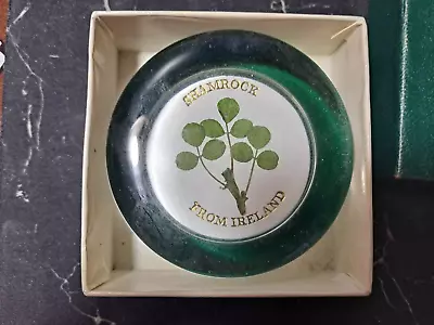 Buy Vintage Glass Paperweight With Genuine Shamrock From Ireland 2 3/4  With Box • 9.32£