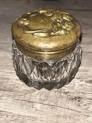 Buy Victorian Era Crystal Glass Vanity Jar Brass Type Lid • 23.30£