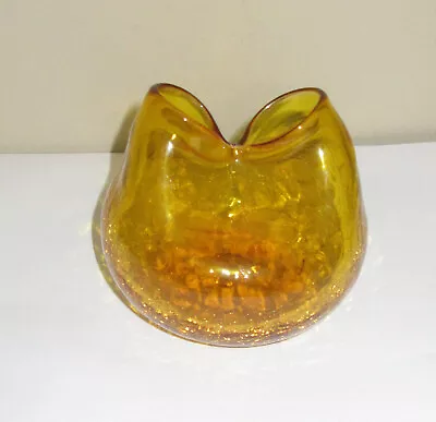 Buy Crackle Glass Pinched Vase Yellow Amber Two Holes Ivy 3.5  X 3.5  Unique Glow • 13.06£