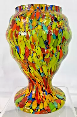 Buy Vintage Czech Art Deco 1930's Bohemian Splatter Glass Vase Green Red Yellow VGC • 9.99£