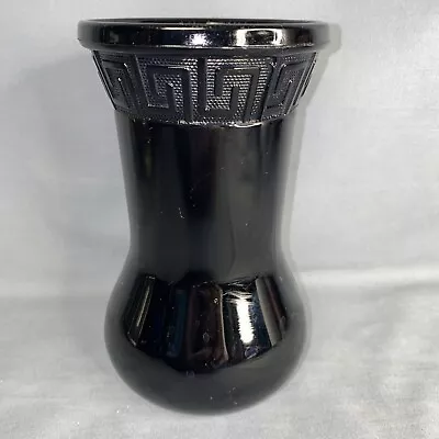 Buy Vintage LE Smith Black Amethyst Glass Bulbous Vase Greek Key 5.75  Art Deco • 18.63£