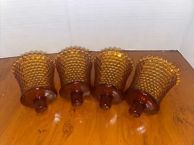 Buy 4 Glass Hobnail Votive Candle Holders Amber Peg Style Vintage EUC • 18.63£