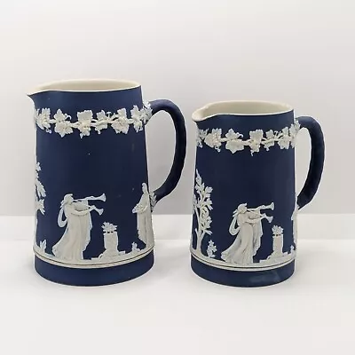 Buy William Adams Jasperware Jugs, Pair, Blue & White, Neoclassical Antique Pottery • 36£