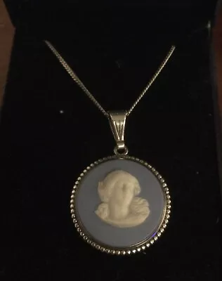 Buy Wedgwood Sterling Silver Cream Color On Blue Jasperware Cameo Pendant Necklace • 22£