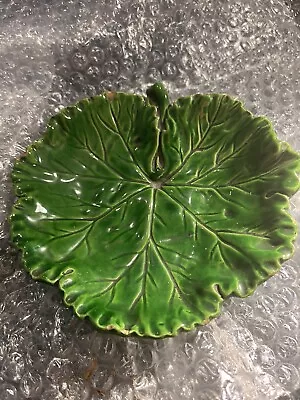 Buy C1920 Antique Green Majolica  Cabbage Leaf Raised Edge Serving Plate Bowl 6” • 10£