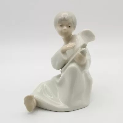 Buy Lladro Nao Seated Boy Angel Playing A Lyre Harp Porcelain Figurine Vgc • 15£