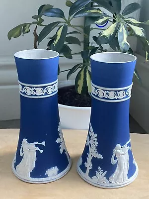Buy Pair Of Adams Tunstall Blue Dip Jasper 17.5cm Spill Vases • 20£
