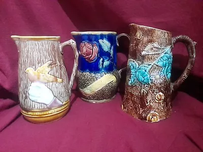 Buy Job Lot 3 Majolica Jugs Aesthetic 1888 Motto Antique Victorian Relief Moulded • 33£