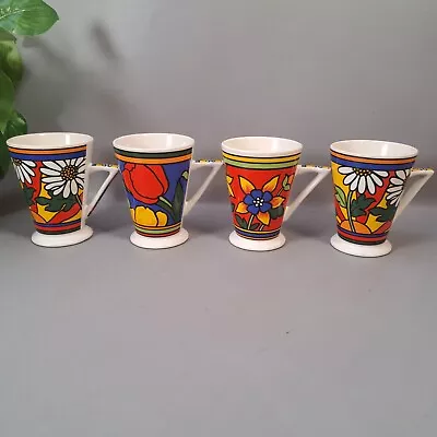 Buy Vintage Clarice Cliff Style X 4 Mugs Cups Red Yellow Blue Deco Look • 19.49£