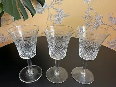 Buy Set Of 3 Antique Pall Mall Lady Hamilton Crystal Sherry Glasses Etched Cut C1902 • 25£