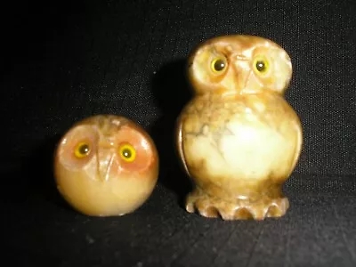 Buy Vintage Onxy/marble Carved Owls With Glass Eyes • 6.99£