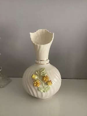 Buy Belleek Scroll Vase With Yellow Roses Perfect & Beautiful, 7 1/2  • 7£
