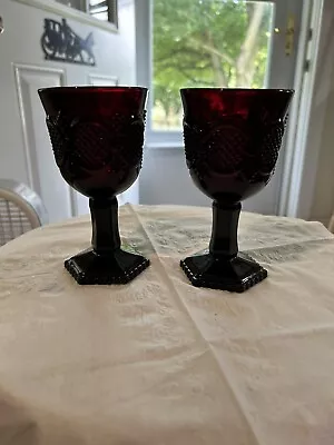 Buy Vintage Avon Cape Cod Ruby Red Footed Stem Goblet Wine Glasses (2) • 7.92£