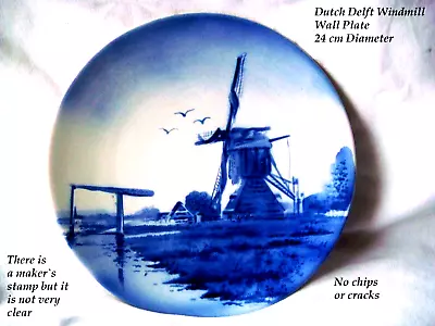 Buy Dutch Delft Blue & White Windmill Landscape Scene Wall Plate 24 Cm Diameter • 4.99£