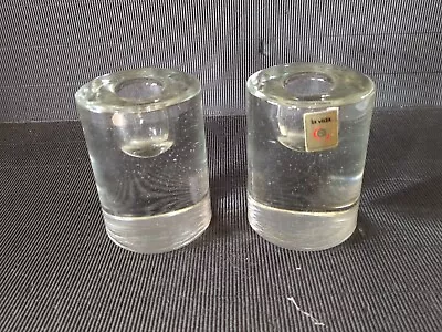 Buy Pair Of * La Vida * Heavy Clear Glass Candle Holders * New Old Stock * • 9.99£