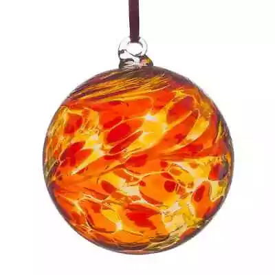 Buy 8cm Friendship Ball Hanging Hand Crafted Ornament Gift Sienna Glass Red Yellow • 12.99£