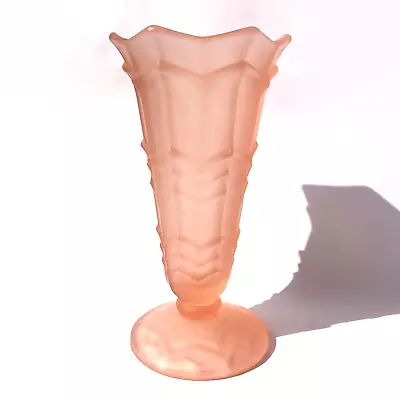 Buy Art Deco Pink Frosted Glass Vase Footed Flared Rim Pressed Vintage 1930s Large • 24£