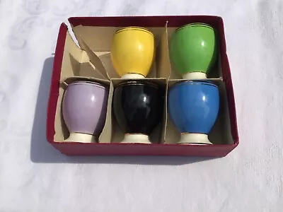 Buy 5 Vintage Romanian Harlequin Ceramic Egg Cups Multicoloured • 15£