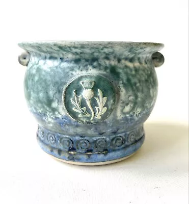 Buy Studio Pottery Planter With Thistle Blue Marbled Glaze 400ml Excellent Condition • 9.95£