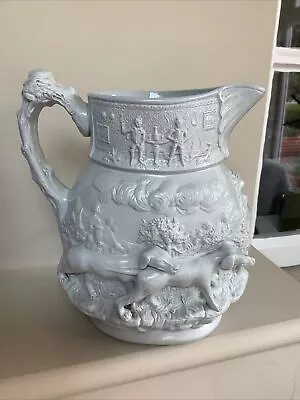 Buy Antique  1860s Masons Stoneware Jug Moulded With Hunting Scene Dogs ,perfect, • 95£