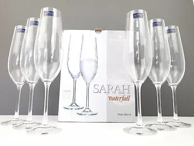 Buy 6 X NEW Waterfall Bohemia Crystal Champagne Flutes Glasses Sarah 260 Ml • 46.99£