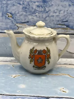 Buy Vintage Crested Ware Bone China Mini Teapot Ornament-LEICESTER Coat Of Arms-7 Cm • 4£