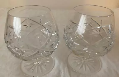 Buy Pair Of Heavy Cut Glass Crystal Brandy Glasses In VG Condition • 7£
