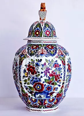 Buy Delft Multicolor Lidded Vase / Ginger Jar 18.1 Inch Hand Painted Excellent • 193.38£