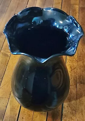 Buy Vintage 10 Inch Black Amethyst Glass Vase W Ruffled Rim • 22.88£