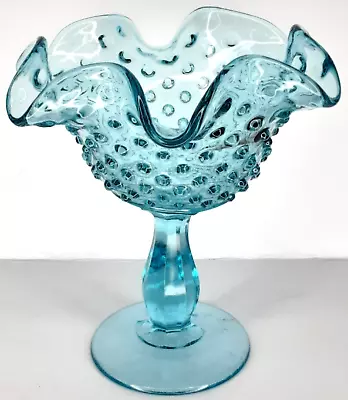 Buy Fenton Glass Hobnail Electric Blue Crimped Compote Vintage Glassware • 20.49£