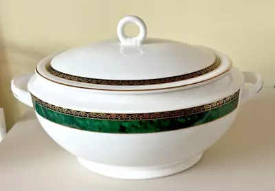 Buy Wedgewood Bone China  Aegean Oval Serving Dish With Lid Green And Gold Trim • 28£