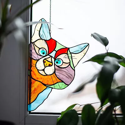 Buy Stained Glass Cat Suncatcher | Peeking Cat Window Hanging | Gift For Cat Lovers • 121.13£