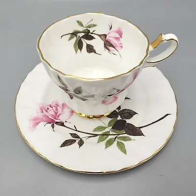 Buy Queen Anne Bone China Tea Cup England Pink Single Stem Rose Gold Spiral Wave (A) • 9.35£