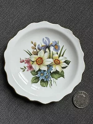 Buy Vintage Crown Bone China England Fine Trinket Dish Collectors Floral Daffodils • 0.99£