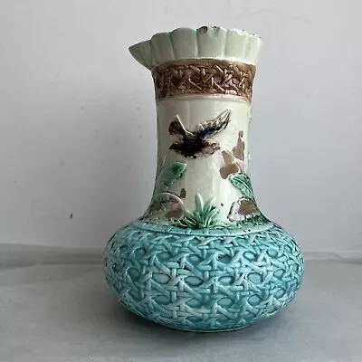 Buy 19th C. American Majolica 7.5  Pitcher Bird In Flight Basketweave Wabi Sabi • 35.41£