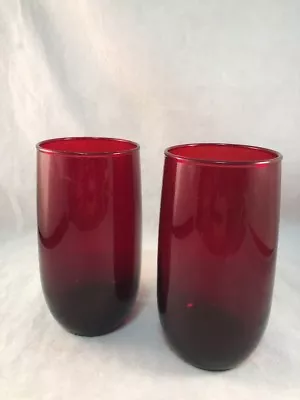 Buy 2 Vintage 5  Royal Ruby Red Glass Anchor Hocking Ice Tea Tumblers • 12.11£