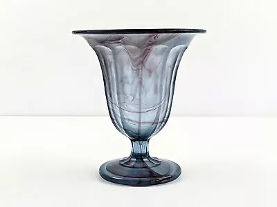 Buy Davidson Art Deco Blue Cloud Glass Footed Vase, Model 293, 1930s • 20£