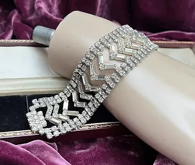 Buy Fabulous Vintage Art Deco Broad Diamante Paste Cocktail Bracelet Push In Clasp • 19.90£