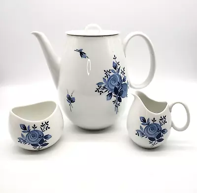 Buy Vintage Thomas By Rosenthal Coffee Pot Creamer And Sugar Dish Blue Floral MCM • 32.21£