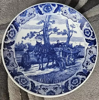 Buy Rare ANTIQUE Delft Blauw Chemkefa 28 Wall Plate Horse & Cart XL 39cm HOLLAND-C15 • 44.99£