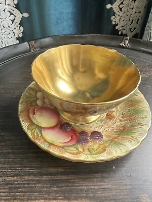 Buy AYNSLEY ORCHARD FRUIT GOLD CUP &  SAUCER  - Signed By D. Jones - Broken • 36.35£