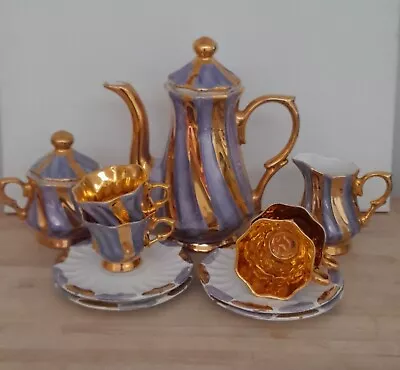 Buy Turkish Nazli Gold & Purple Porcelain (Porselen) Coffee Set, 4 Sets, 11 Pieces • 30£