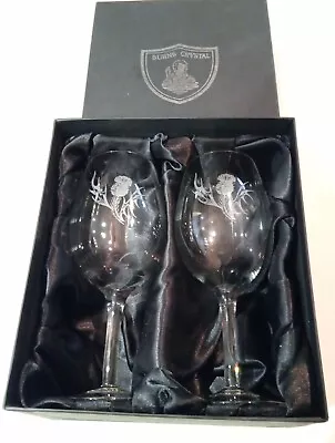 Buy Boxed Pair Of Burns Crystal Thistle Wine Glasses • 12.50£