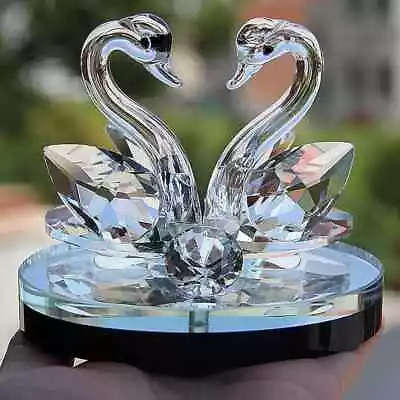 Buy Silver Crushed Diamond Decorative Crystal Glass Animal Double Swan Model 10 Cms • 16.99£